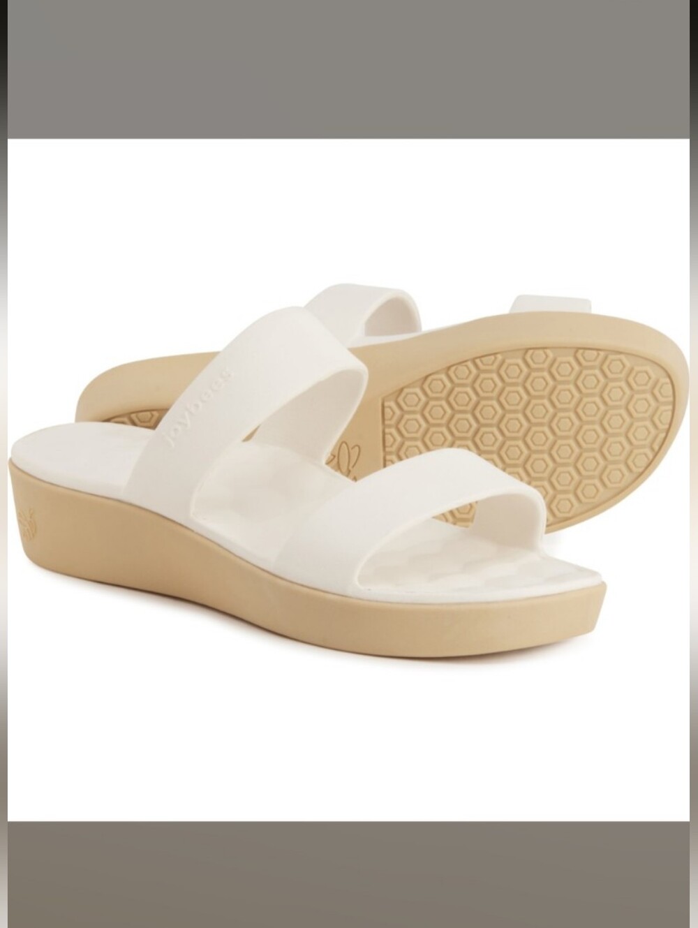 Joybees Cute Women's Comfortable Slip-on Wedge Sandal Bone/White 9 NWOT